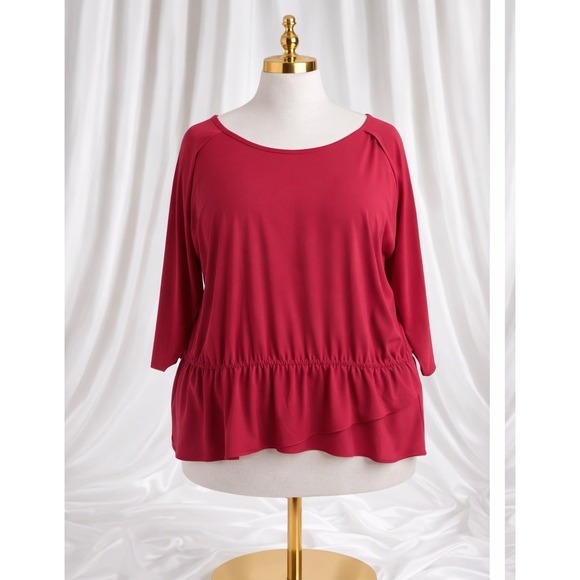 Tahari Tops - TAHARI Popover Top 3x Pink Peplum Hem Liquid Knit Stretch Dolman Open Sleeves